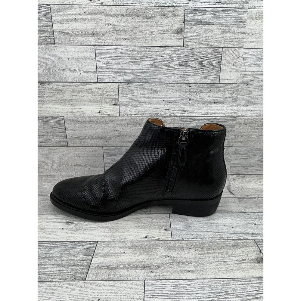 ECCO Black Snakeskin Embossed Leather Ankle‎ Boots Side Zip EU 38 US 7-7.5